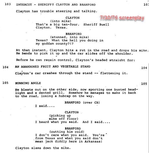 Scenes 103-105 in screenplay dated 7/30/76